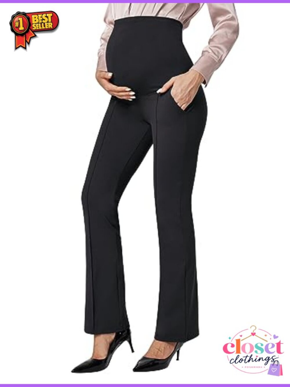 Maternity Bootcut Pants with Pockets Stretchy Over the Belly